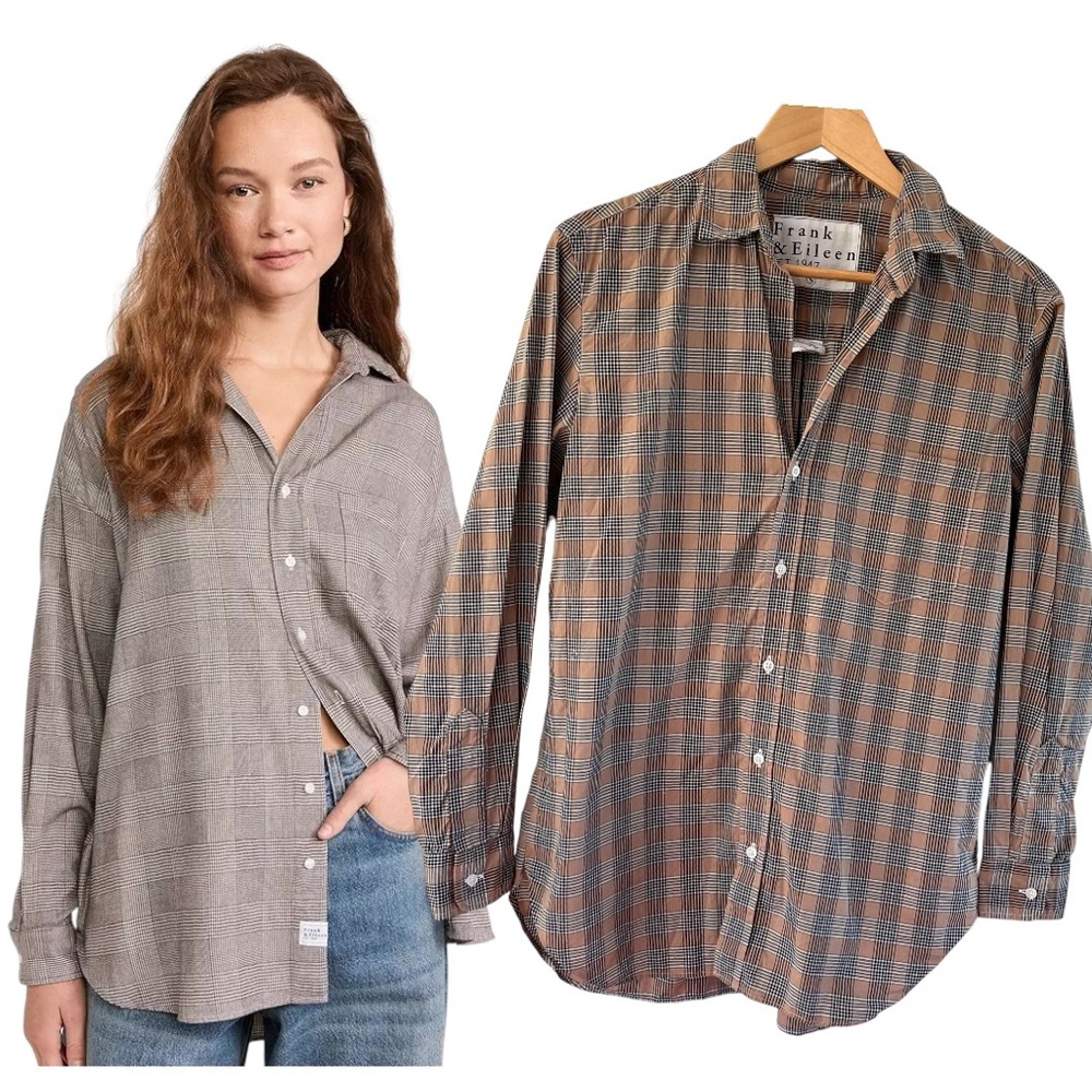 Frank and Eileen Joedy Check Shirt Superluxe Cotton Italy Woven Tan Button Plaid